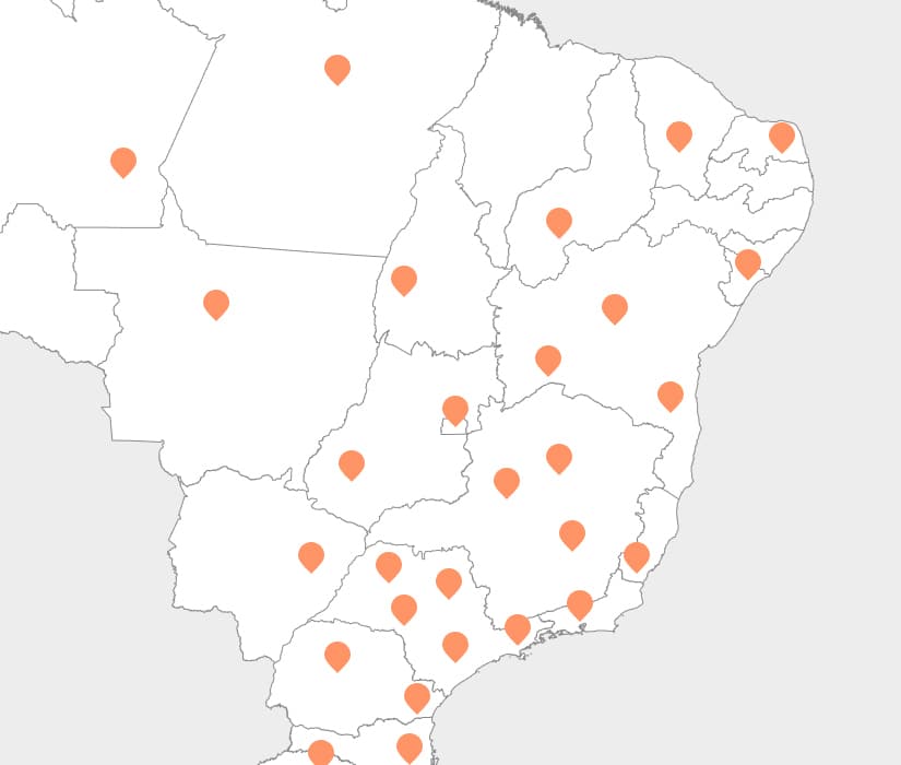Mapa com as unidades SouSmile no Brasil