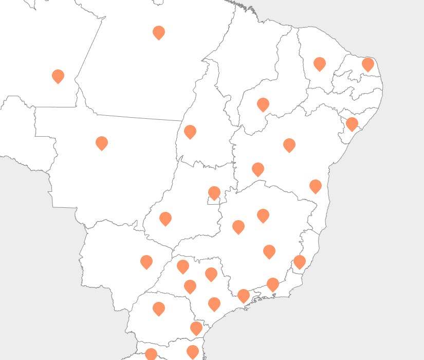 Mapa com as unidades SouSmile no Brasil